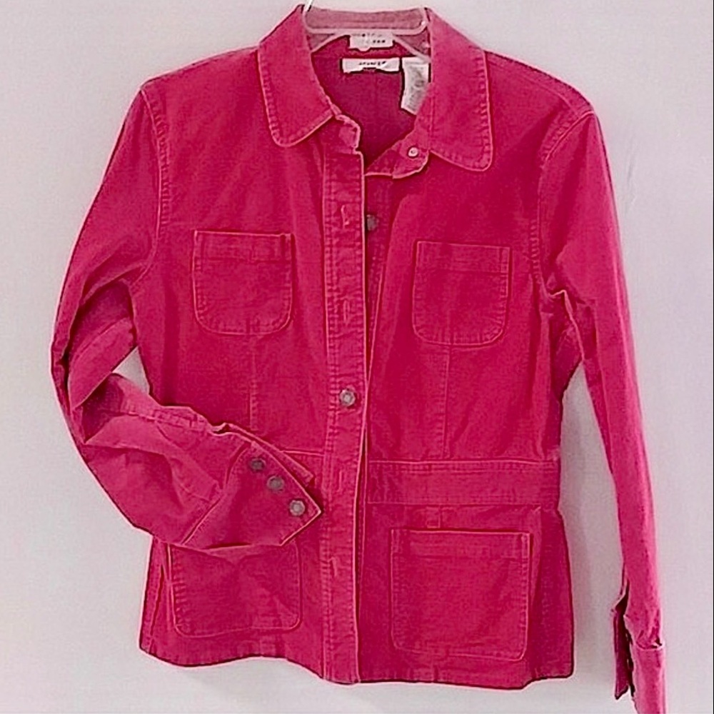 Boho JONES SPORT Jacket Shirt Sport Stretch Corduroy Pink Red Coral Size Medium